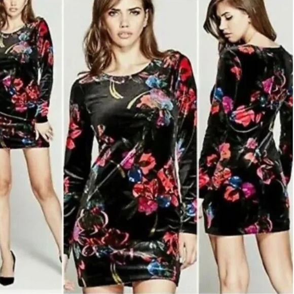 Marciano Nocturnal Floral Stretchy Velvet Mini Dress sz S - Picture 15 of 16